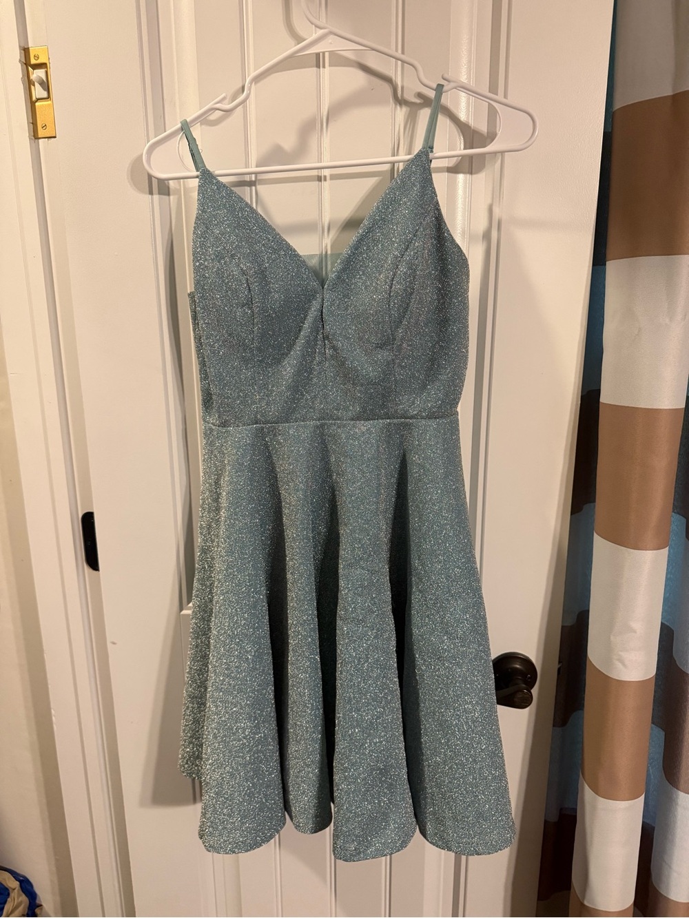 Ever Pretty Light Teal V-Neck Sparkle Dress